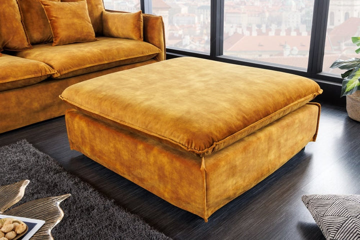 Grand tabouret HEAVEN 100cm tabouret de canapé en velours jaune moutarde style campagne housse lavable - 40832