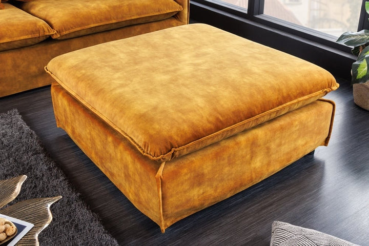 Grand tabouret HEAVEN 100cm tabouret de canapé en velours jaune moutarde style campagne housse lavable - 40832