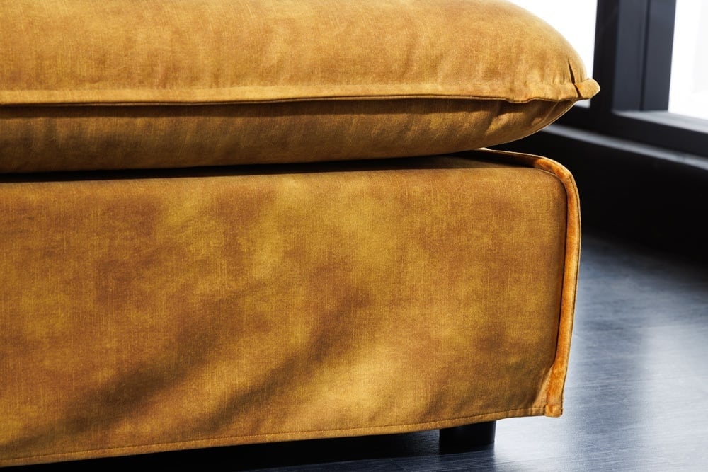 Grand tabouret HEAVEN 100cm tabouret de canapé en velours jaune moutarde style campagne housse lavable - 40832