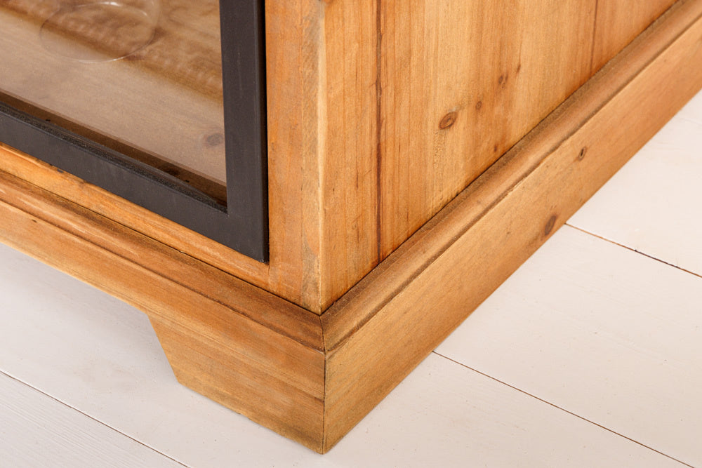 Buffet massif HERITAGE 160 cm pin naturel portes industrielles vitrine métal - 40882