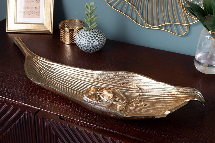 Bol décoratif fait main ABSTRACT LEAF 65cm aluminium doré - 40915