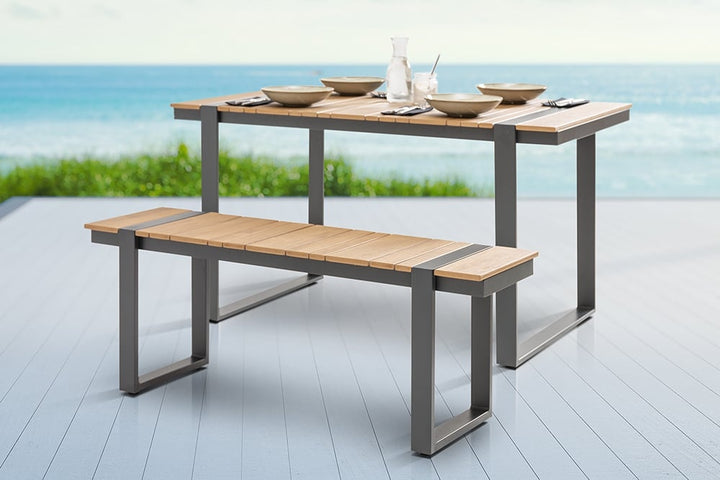 Banc de jardin moderne TAMPA LOUNGE 125cm gris aluminium naturel résistant aux intempéries extérieur - 40932