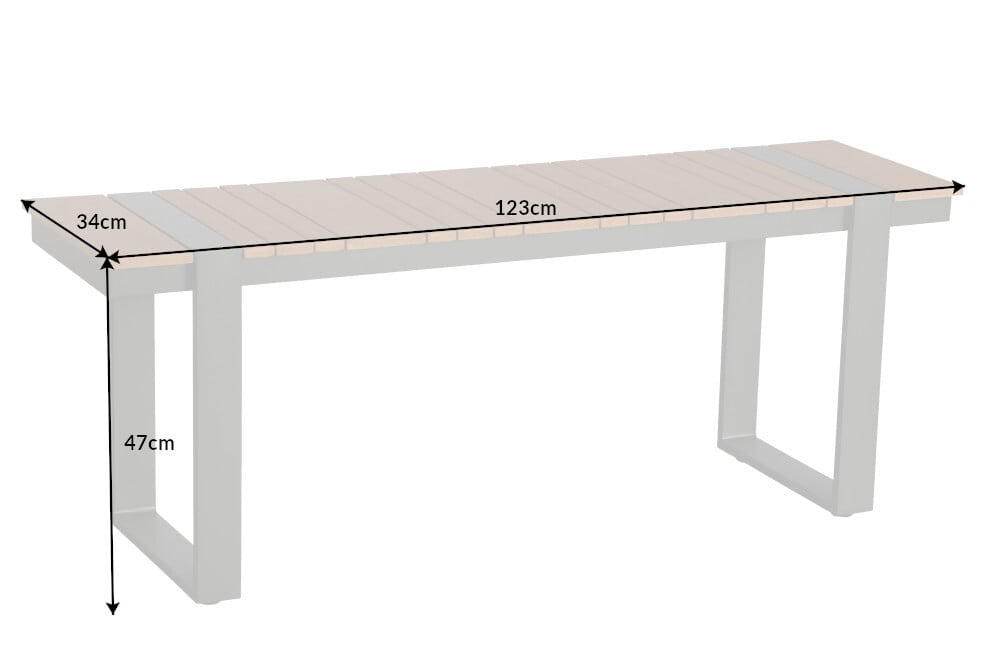 Banc de jardin moderne TAMPA LOUNGE 125cm gris aluminium naturel résistant aux intempéries extérieur - 40932