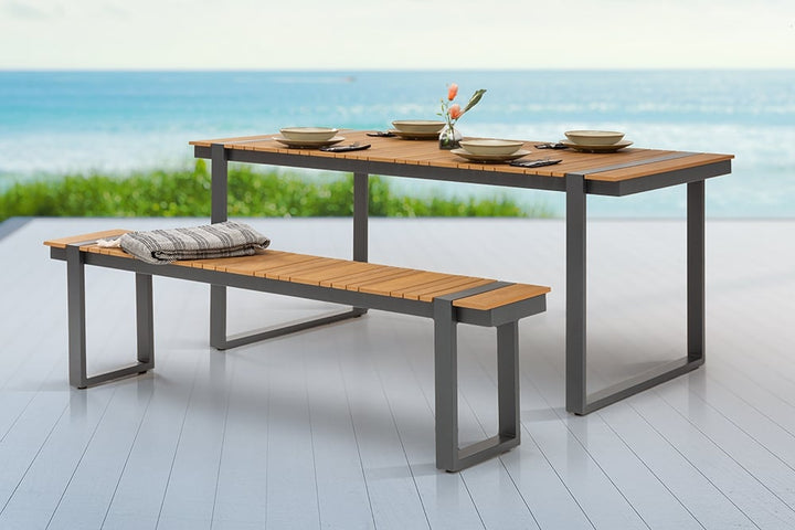 Banc de jardin moderne TAMPA LOUNGE 180cm gris aluminium bois design résistant aux intempéries extérieur - 40934