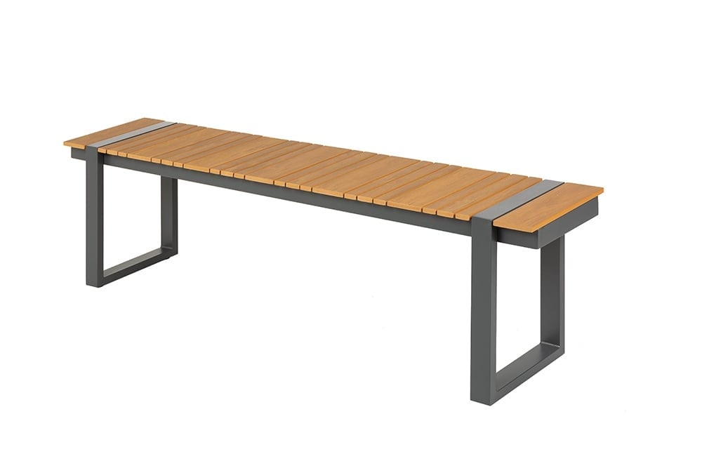 Banc de jardin moderne TAMPA LOUNGE 180cm gris aluminium bois design résistant aux intempéries extérieur - 40934