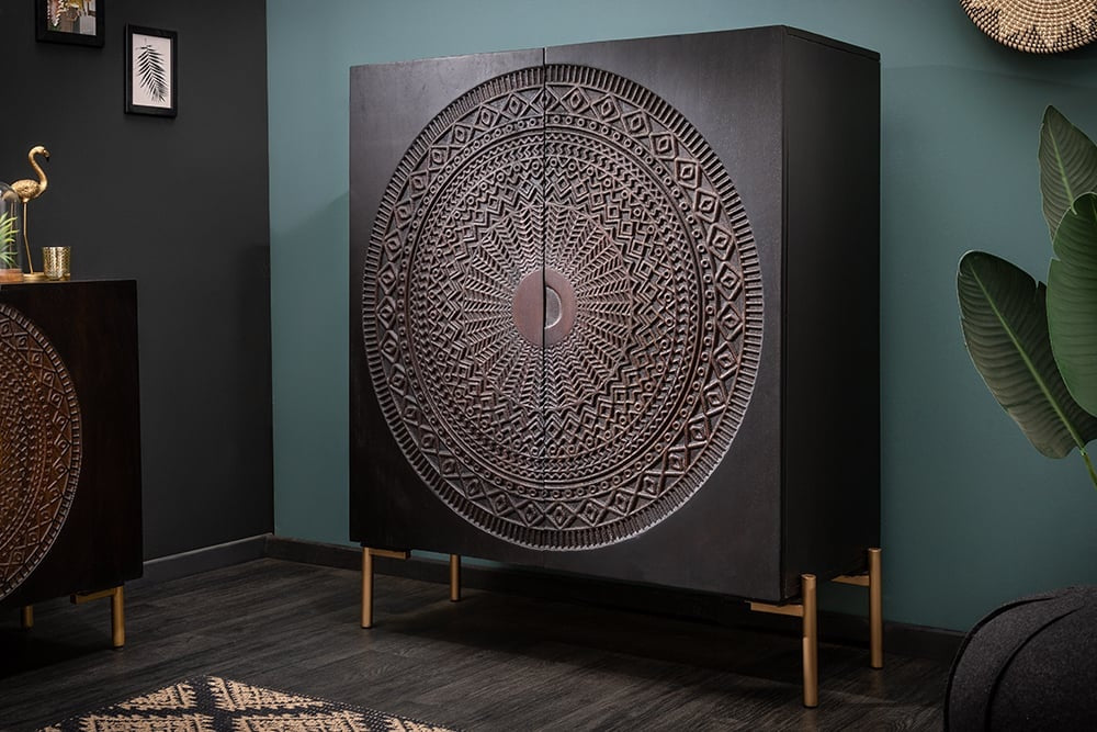 Buffet massif MANDALA 120cm en manguier pieds dorés noir - 41105
