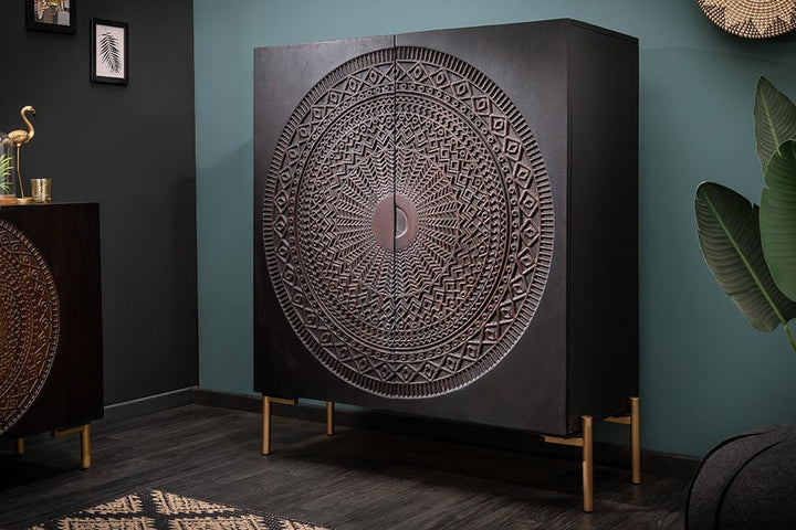 Buffet massif MANDALA 120cm en manguier pieds dorés noir - 41105