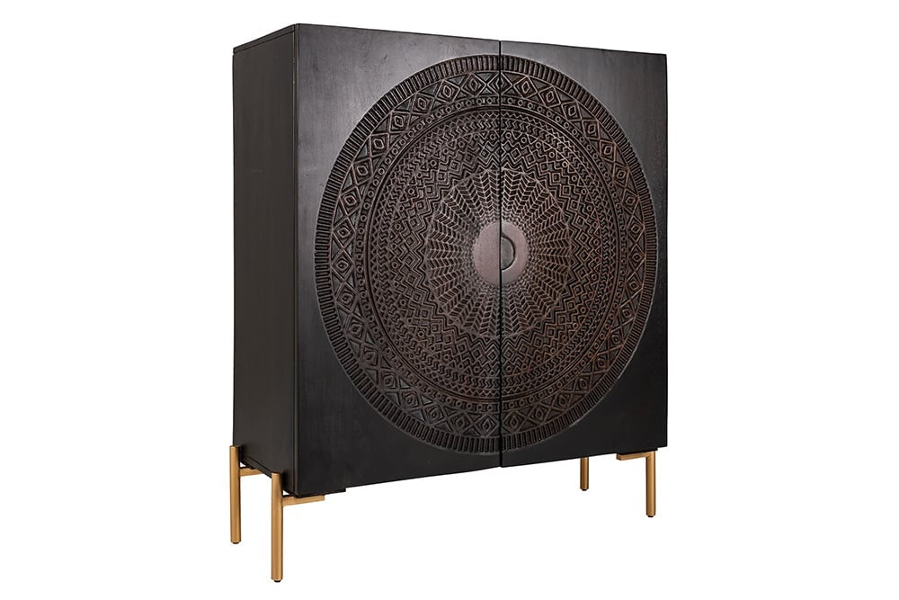 Buffet massif MANDALA 120cm en manguier pieds dorés noir - 41105