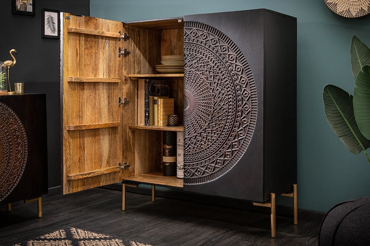 Buffet massif MANDALA 120cm en manguier pieds dorés noir - 41105