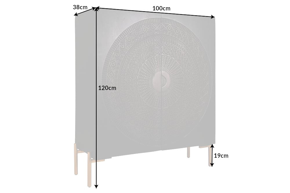 Buffet massif MANDALA 120cm en manguier pieds dorés noir - 41105