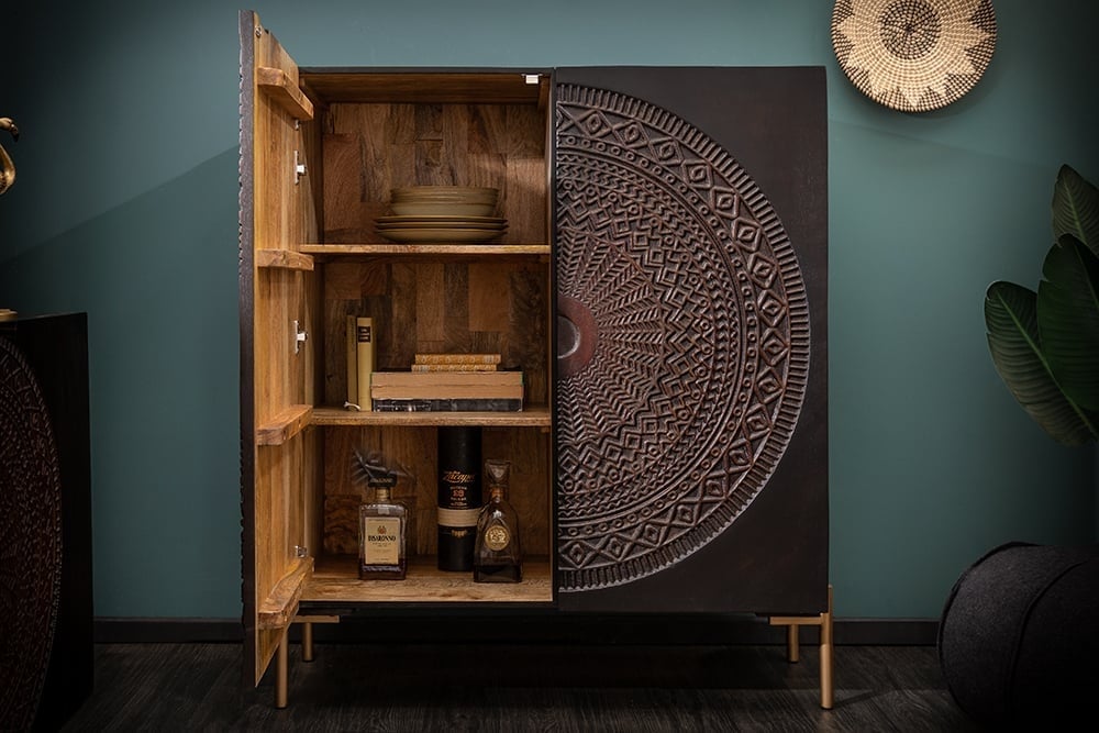 Buffet massif MANDALA 120cm en manguier pieds dorés noir - 41105