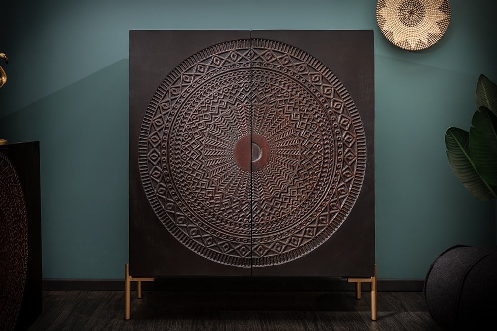 Buffet massif MANDALA 120cm en manguier pieds dorés noir - 41105