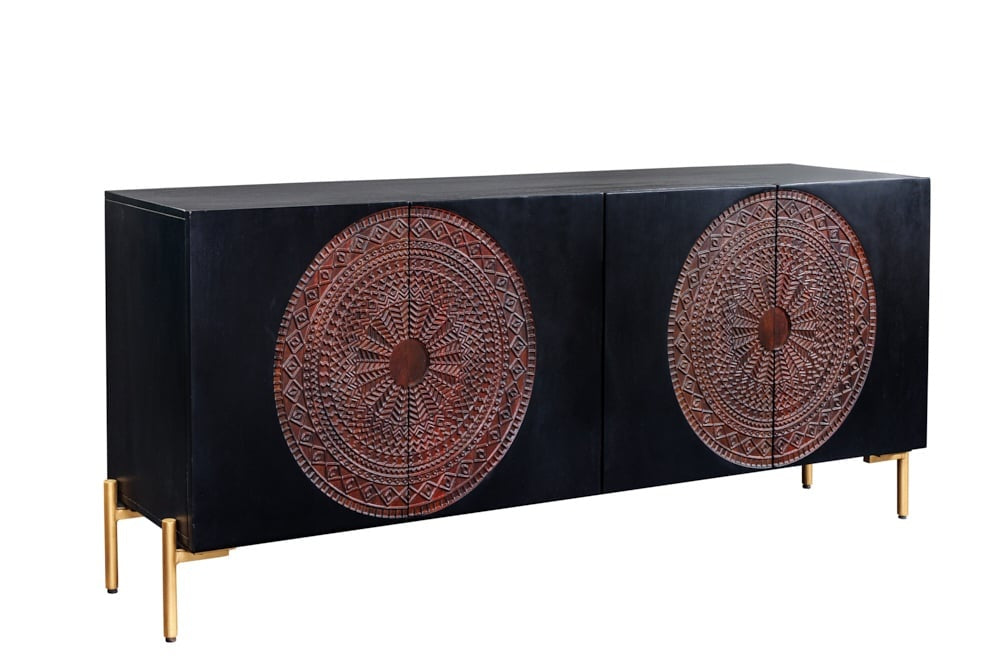 Buffet massif MANDALA 160cm en manguier pieds dorés noir - 41121