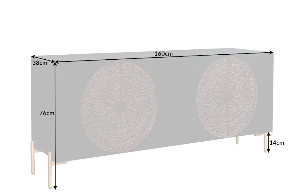 Buffet massif MANDALA 160cm en manguier pieds dorés noir - 41121