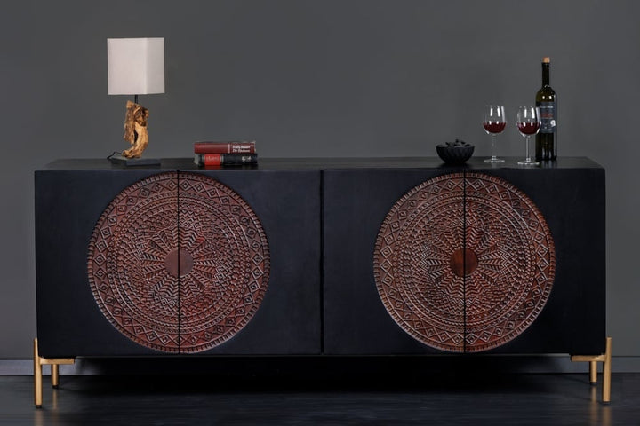 Buffet massif MANDALA 160cm en manguier pieds dorés noir - 41121