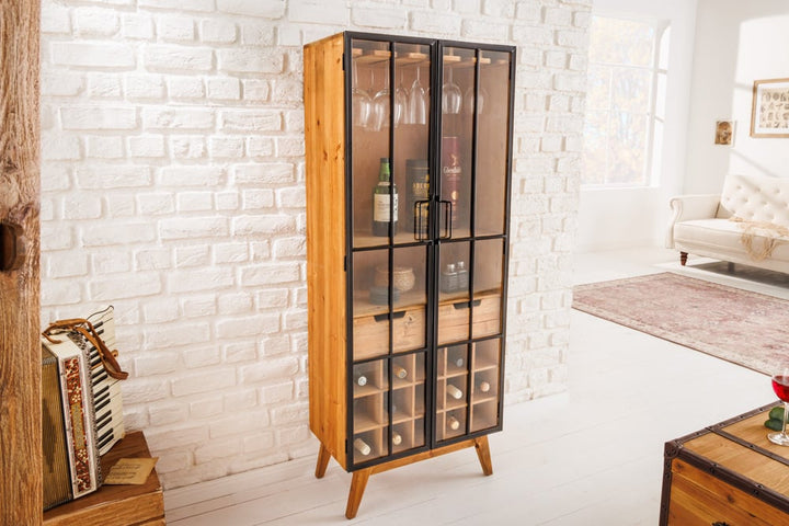 Vitrine solide SEVEN SEAS 150cm pin naturel portes industrielles meuble de bar en métal - 41196