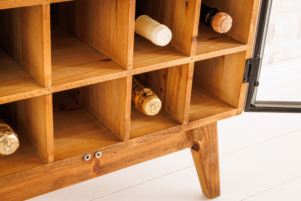 Vitrine solide SEVEN SEAS 150cm pin naturel portes industrielles meuble de bar en métal - 41196