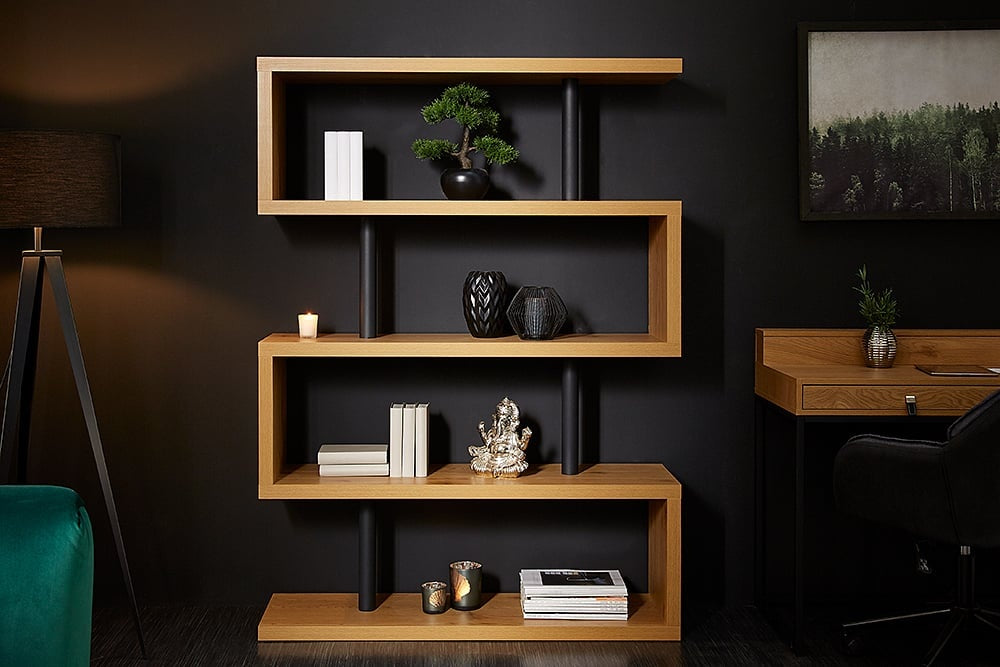 Etagère design SNAKE Bibliothèque 165cm aspect chêne avec cinq étagères - 41214