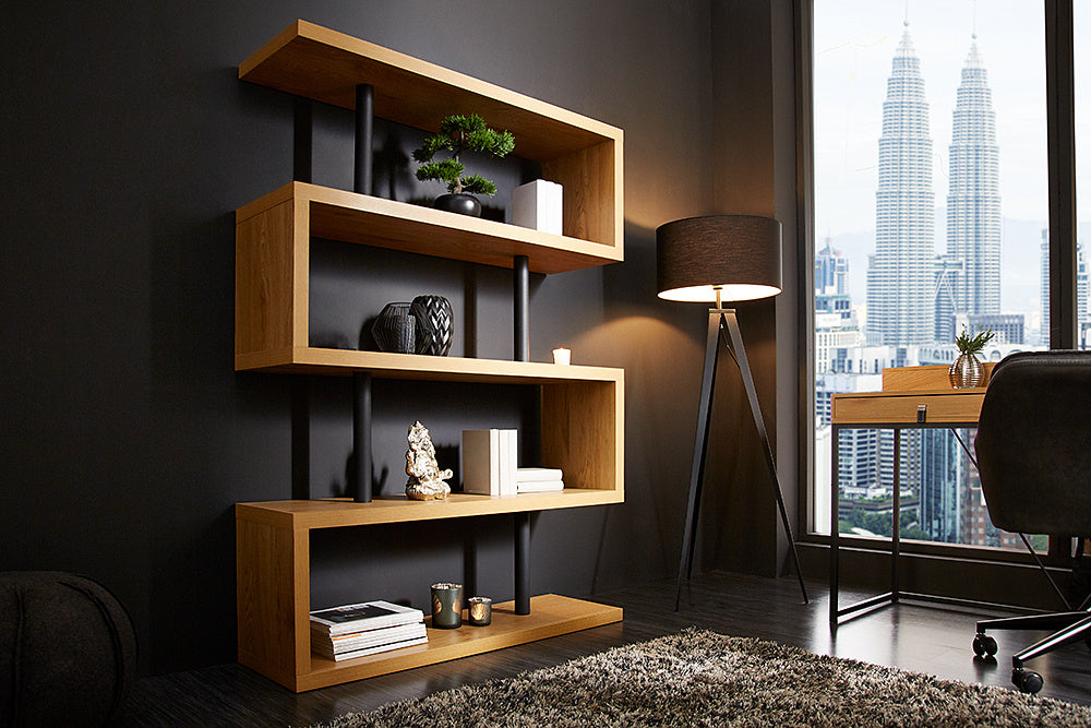 Etagère design SNAKE Bibliothèque 165cm aspect chêne avec cinq étagères - 41214