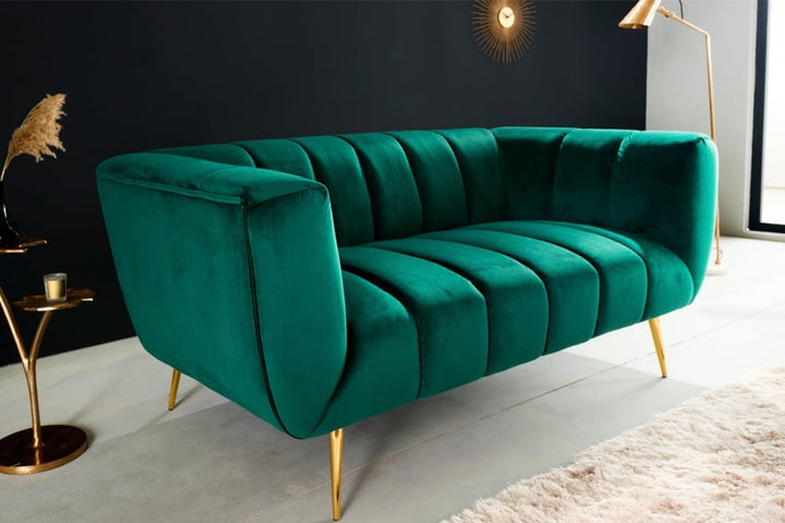 Canapé 2 places rétro NOBLESSE Canapé 2 places 165 cm en velours vert émeraude avec matelassage décoratif - 41247