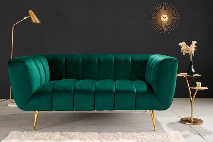 Canapé 2 places rétro NOBLESSE Canapé 2 places 165 cm en velours vert émeraude avec matelassage décoratif - 41247