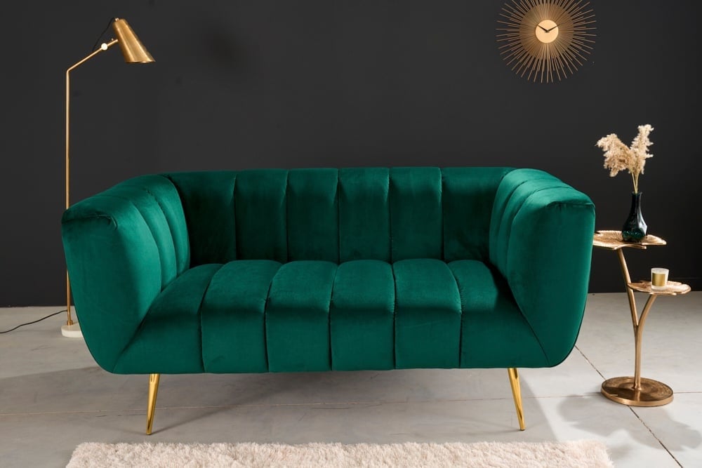 Canapé 2 places rétro NOBLESSE Canapé 2 places 165 cm en velours vert émeraude avec matelassage décoratif - 41247