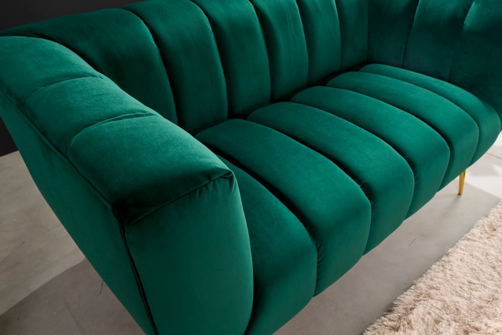 Canapé 2 places rétro NOBLESSE Canapé 2 places 165 cm en velours vert émeraude avec matelassage décoratif - 41247
