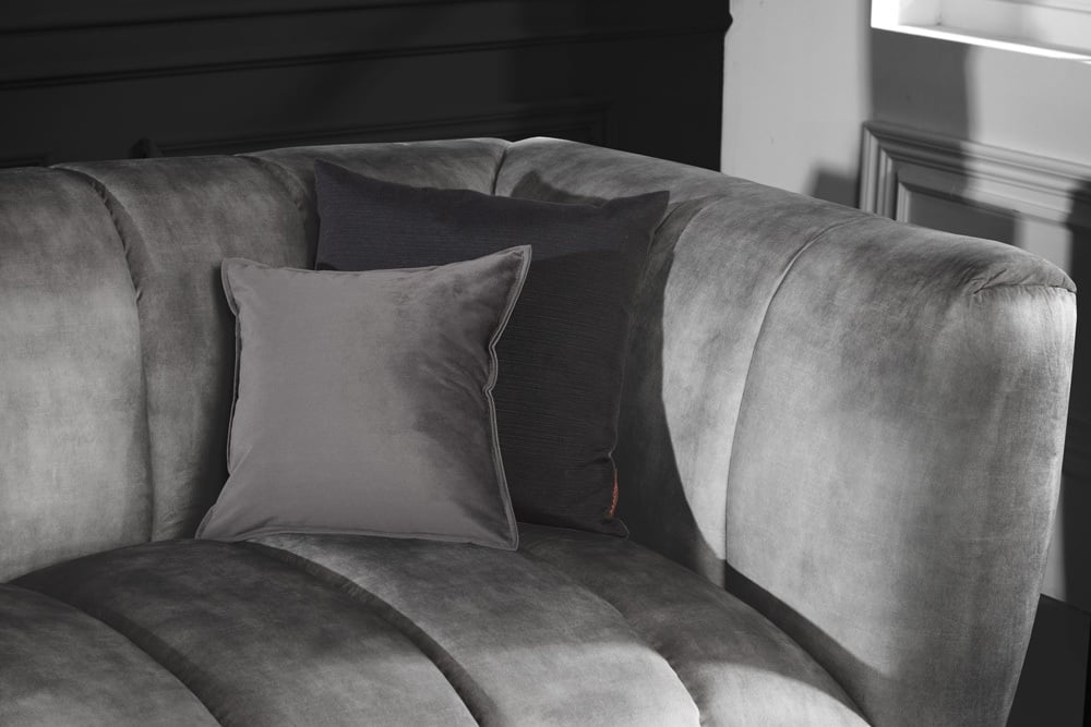 Canapé rétro 3 places NOBLESSE 225cm velours gris 3 places avec matelassage décoratif - 41248