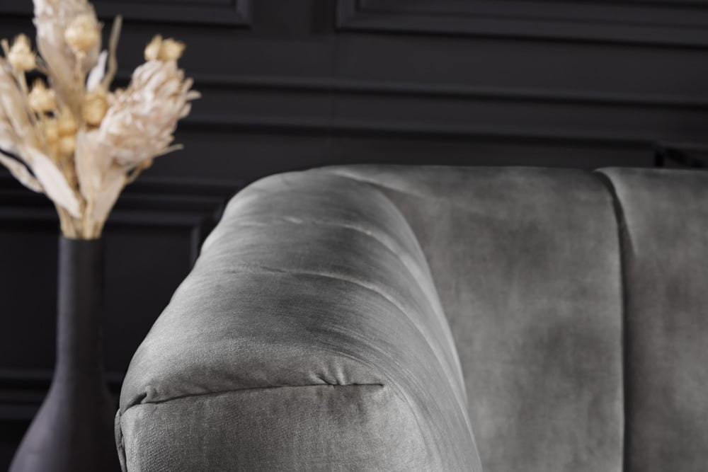 Canapé rétro 3 places NOBLESSE 225cm velours gris 3 places avec matelassage décoratif - 41248