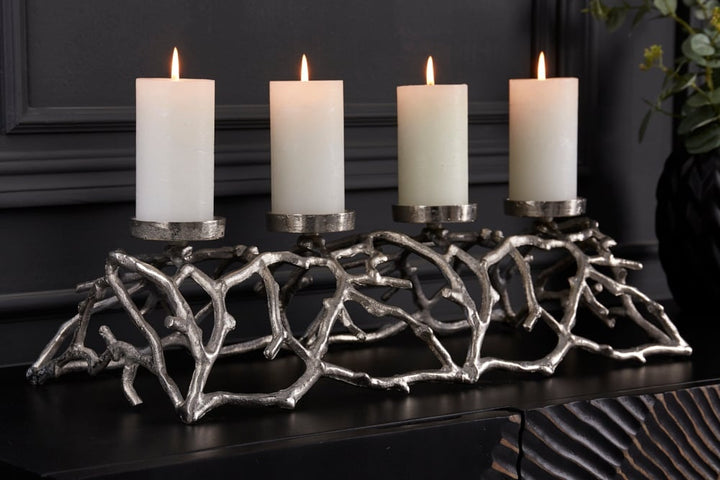 Bougeoir élégant ABSTRAIT 60cm argent pour 4 bougies - 41279