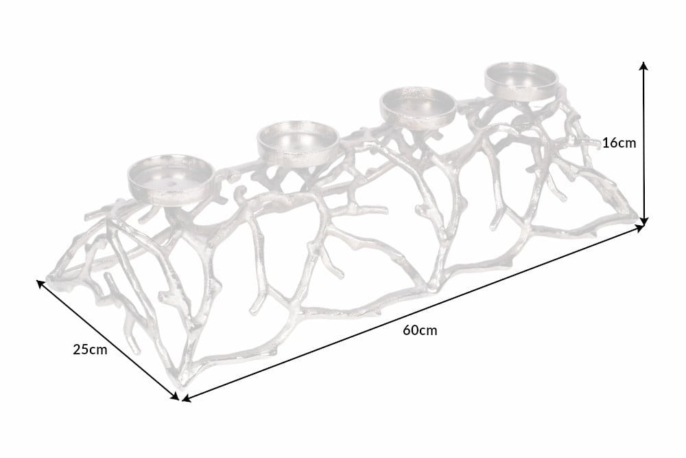 Bougeoir élégant ABSTRAIT 60cm argent pour 4 bougies - 41279