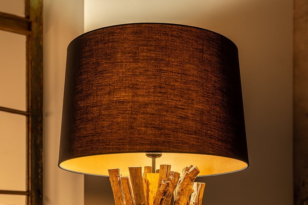 Lampadaire en bois massif HARMONY NATURE 151cm teck noir abat-jour en coton - 41386