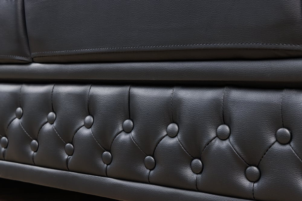 Canapé Chesterfield 3 places 205cm cuir artificiel noir rivets âme à ressorts - 41447