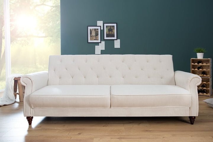 Canapé Chesterfield 3 places MAISON BELLE AFFAIRE 220cm tissu structuré naturel avec fonction couchage - 41498