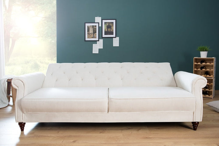 Canapé Chesterfield 3 places MAISON BELLE AFFAIRE 220cm tissu structuré naturel avec fonction couchage - 41498