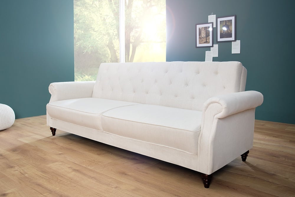 Canapé Chesterfield 3 places MAISON BELLE AFFAIRE 220cm tissu structuré naturel avec fonction couchage - 41498