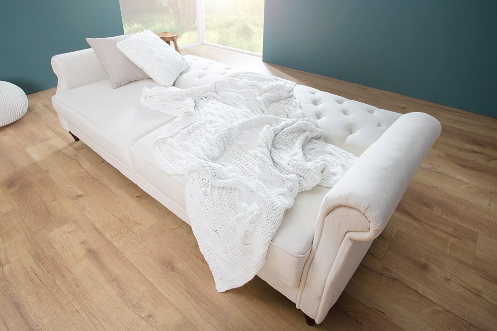 Canapé Chesterfield 3 places MAISON BELLE AFFAIRE 220cm tissu structuré naturel avec fonction couchage - 41498