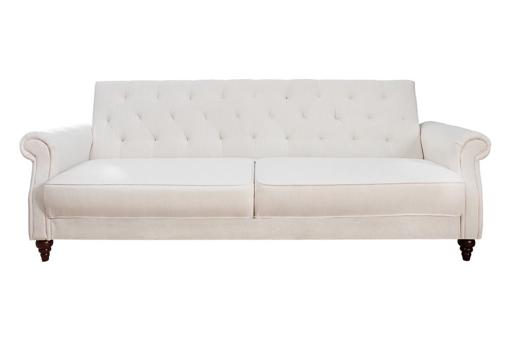 Canapé Chesterfield 3 places MAISON BELLE AFFAIRE 220cm tissu structuré naturel avec fonction couchage - 41498