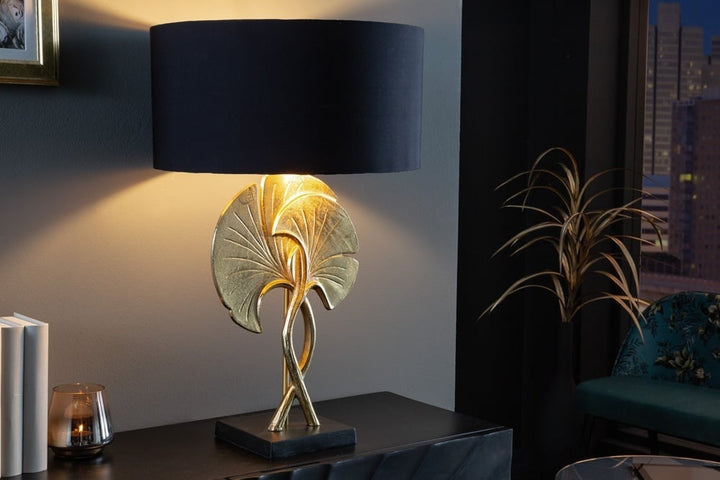 Lampe de table décorative GINKGO 62cm lampe sculpture en métal doré noir avec socle en marbre - 41530
