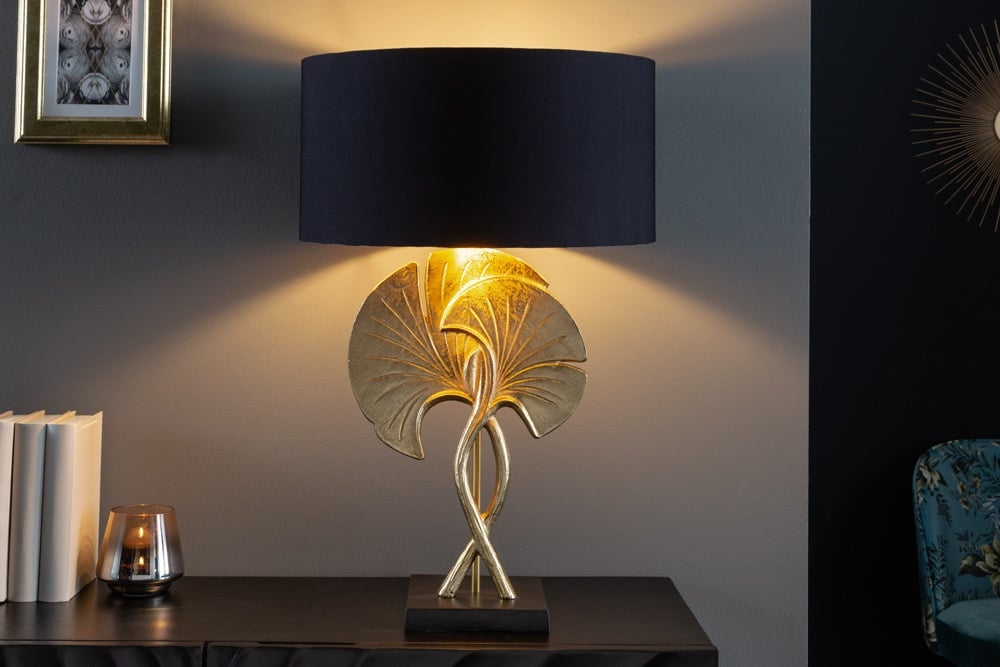 Lampe de table décorative GINKGO 62cm lampe sculpture en métal doré noir avec socle en marbre - 41530