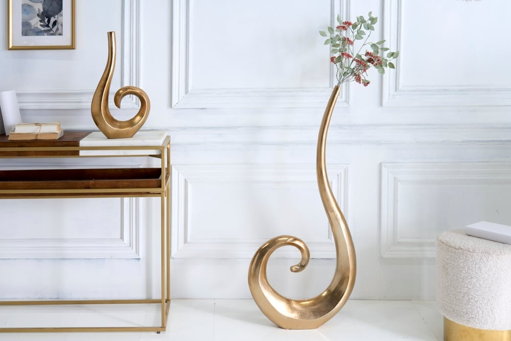 Vase moderne WAVE XL 106cm décoration aluminium poli doré - 41566