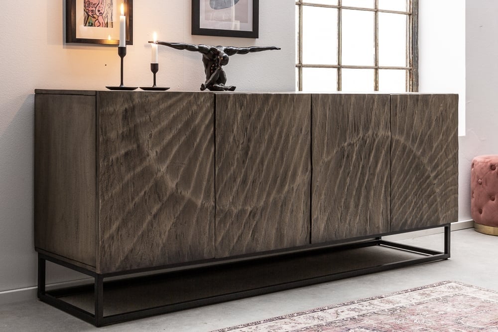 Buffet massif SCORPION 177cm acacia gris sculpture détaillée en bois 3D - 41570