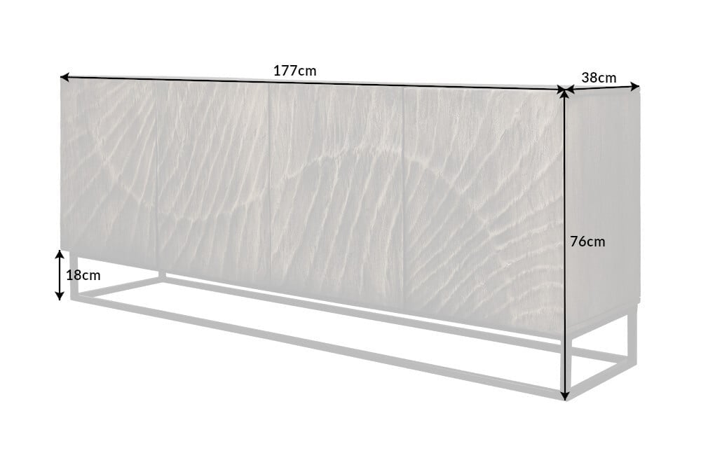 Buffet massif SCORPION 177cm acacia gris sculpture détaillée en bois 3D - 41570