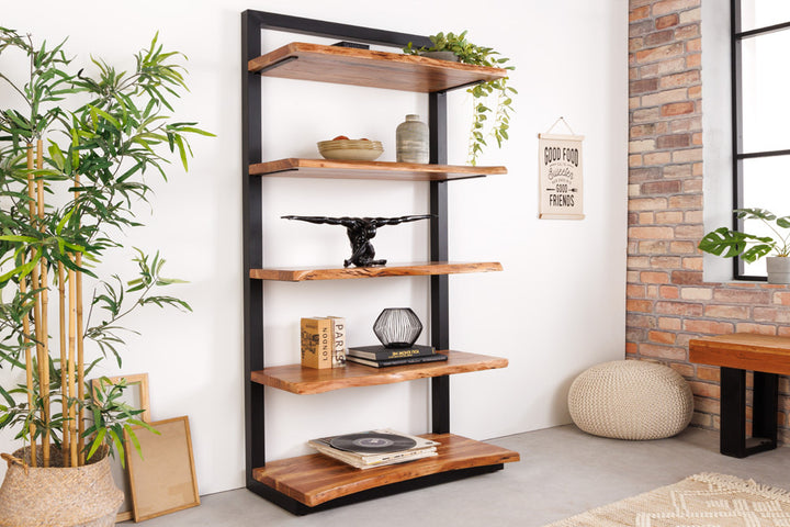Bibliothèque massive MAMMUT 178cm acacia noir cinq étagères - 41628