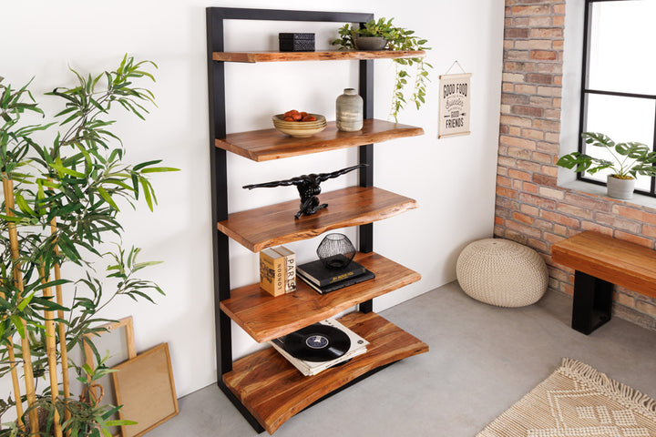 Bibliothèque massive MAMMUT 178cm acacia noir cinq étagères - 41628