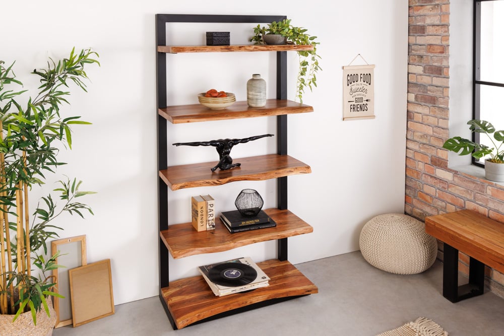 Bibliothèque massive MAMMUT 178cm acacia noir cinq étagères - 41628