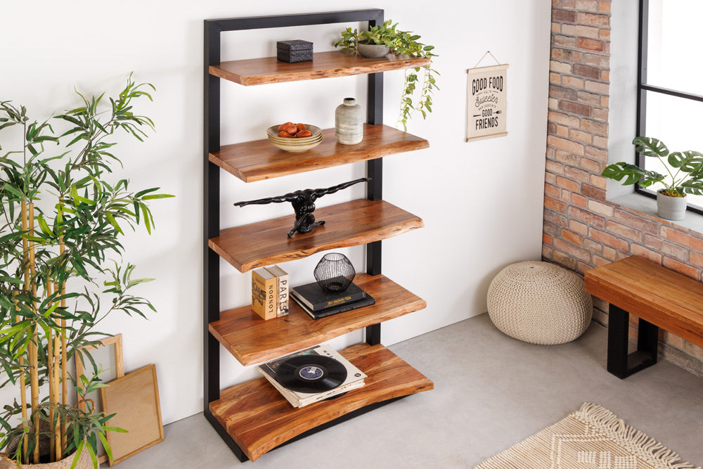 Bibliothèque massive MAMMUT 178cm acacia noir cinq étagères - 41628
