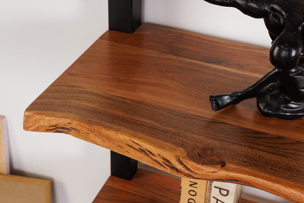 Bibliothèque massive MAMMUT 178cm acacia noir cinq étagères - 41628