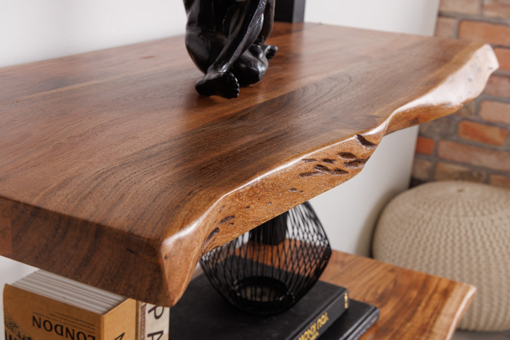 Bibliothèque massive MAMMUT 178cm acacia noir cinq étagères - 41628