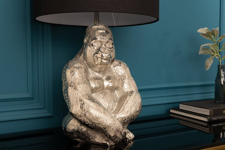 Lampe de table faite main KONG 60cm métal argenté singe gorille lampe décorative abat-jour noir - 41688